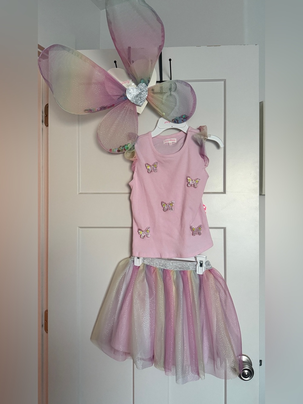 Girls Pink Butterfly Fairy Costume Set with Tulle Skirt